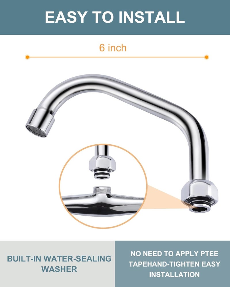 IVIGA G3/4 Internal Thread Commercial Faucet Swivel Spout Replacement: 6“ Add-on Swing Nozzle - Chrome Polished Spout Replacement For Commercial Kitchen Sink Faucet - 1.8gpm/ 2.2gpm Aerator - Image 3